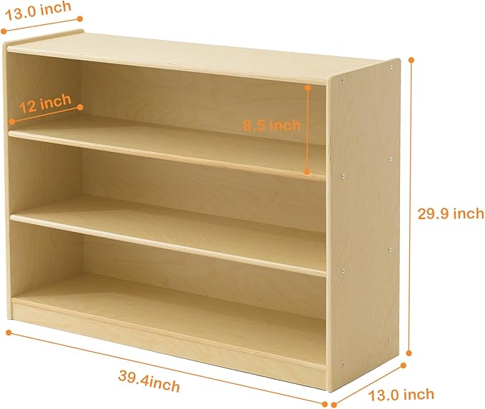 Kids Bookshelf and Toy Storage Shelf, Wooden Montessori Bookshelf, 3-Tier Toy - Image 3