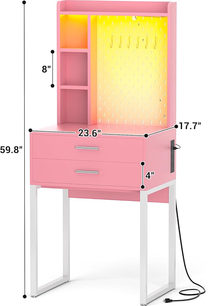Small Vanity Desk with Hutch and Drawers, Vanity Table Dressing Table with LED - Image 3
