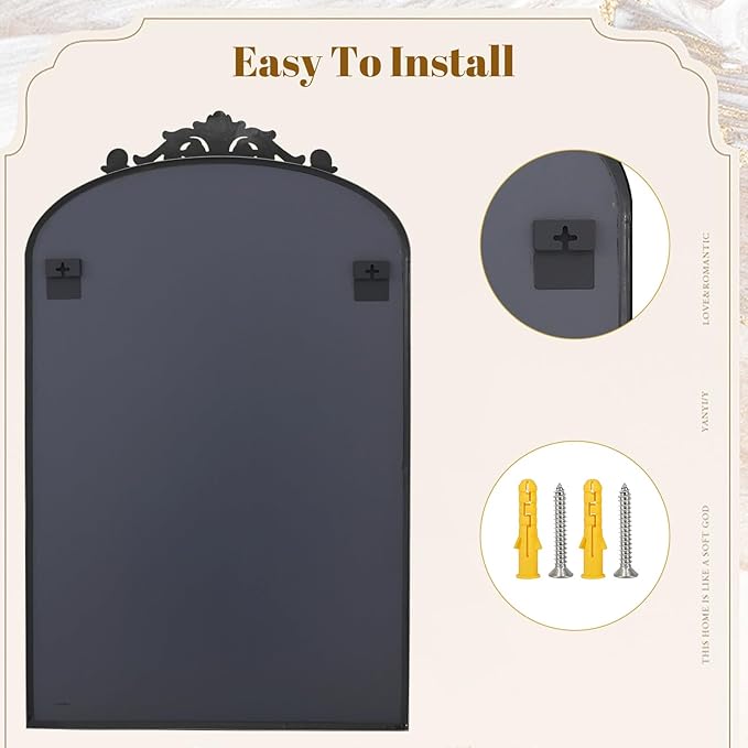 Vintage Arched Bathroom Mirror, 24x36 Inch Retro Wall Mounted Vanity Mirror - Image 6