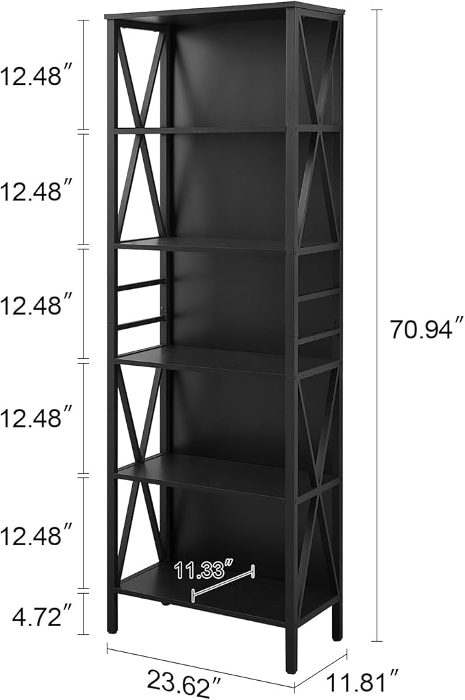 HOMISSUE Tall Bookshelf, 6-Tier Book Shelf, Rustic Wood Metal Bookshelves and - Image 2