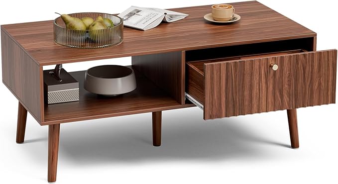Coffee Table with Storage, Mid Century Dining Table with Fluted Drawer and - Image 7