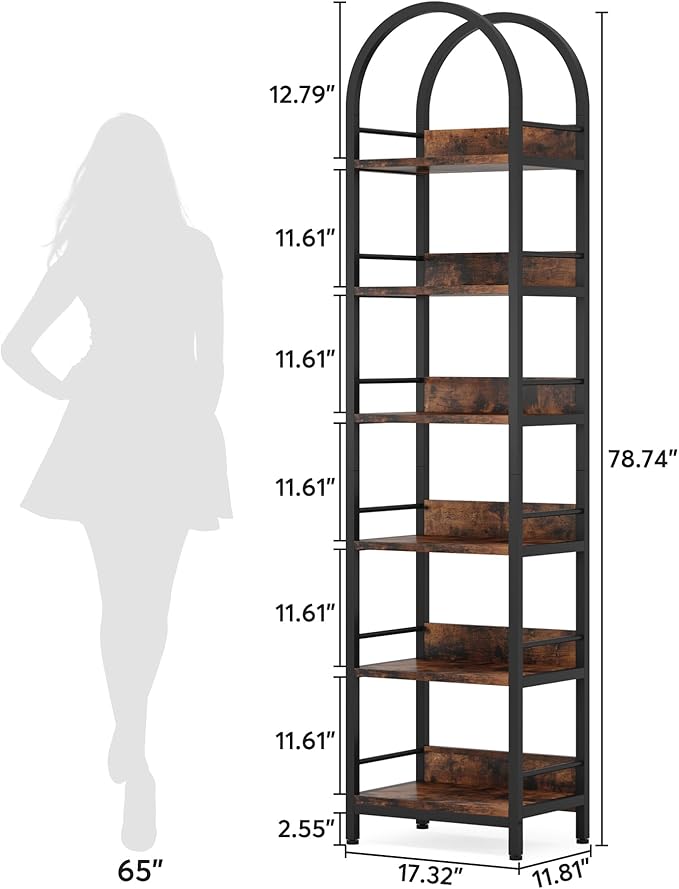 Tribesigns 6-Tier Open Bookshelf, 78.7" Tall Arched Bookcase Narrow Bookshelf - Image 2