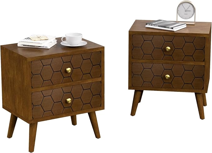 COSIEST Modern End Table w Honeycomb Pattern, Mid-Century Nightstand w Storage by COSIEST