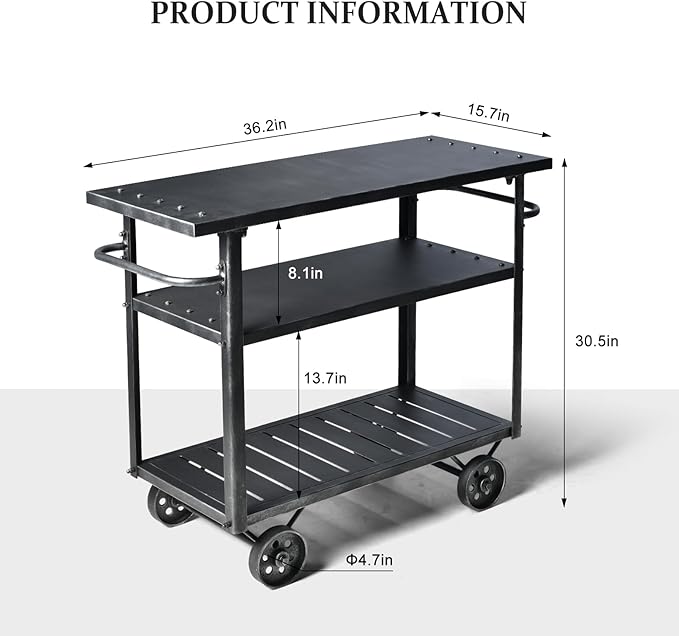 Diwhy Industrial 3 Tier Rolling Utility Storage Cart Wine Beverage, Metal Wine - Image 2