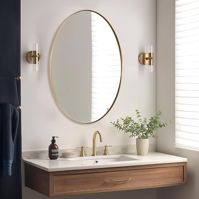ANDY STAR Gold Oval Mirrors for Bathroom, 24x32 Inch Brushed Gold Stainless by ANDYSTAR