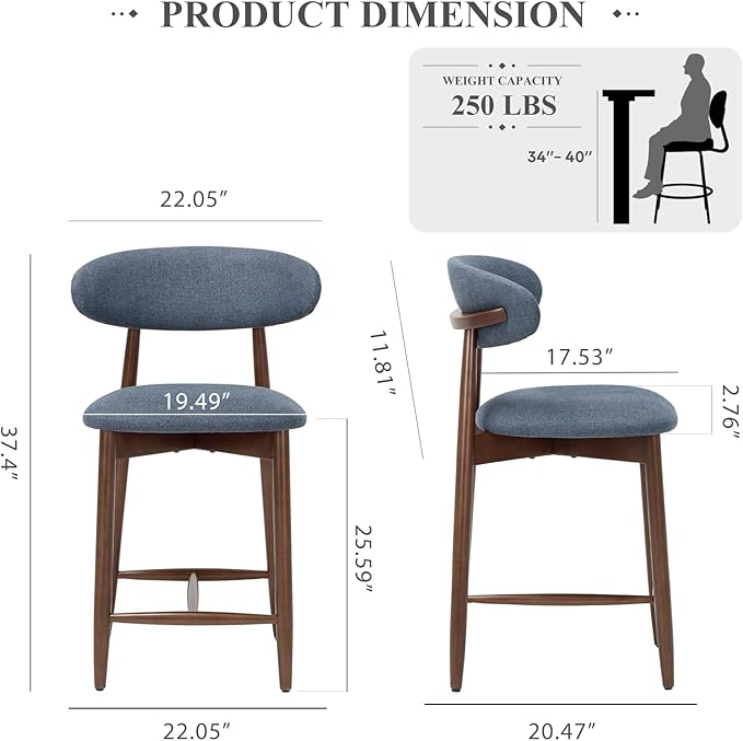COLAMY Bar Stools Set of 6, Counter Height Bar Stools, Upholstered Counter - Image 2