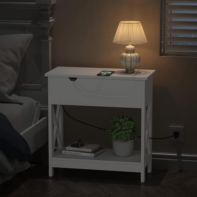 ChooChoo End Table with Charging Station, Narrow Flip Top Side Table with USB - Image 6