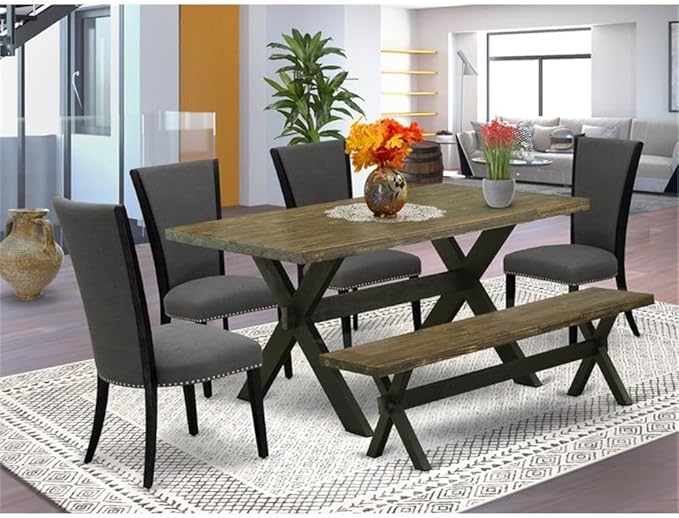 East West Furniture X676VE650-6 6 Piece Dining Set Contains a Rectangle Dining - Image 2