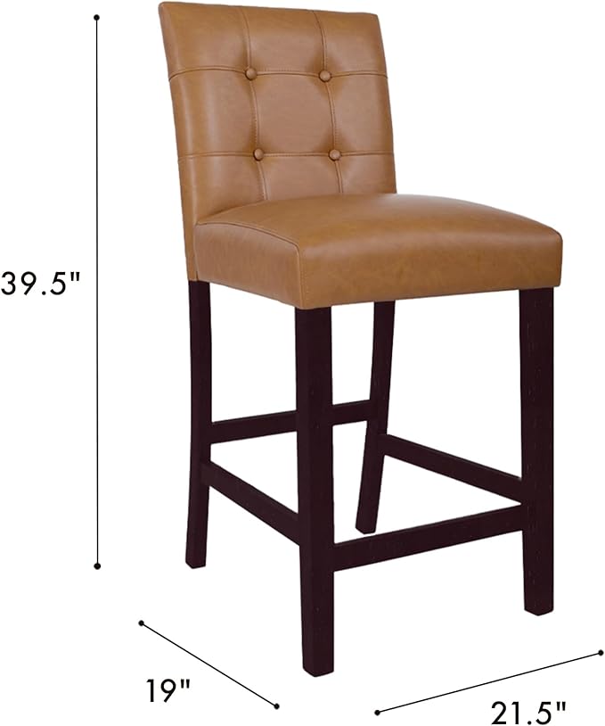 HomePop 24" Upholstered Button Tufted Leatherette Counter Height Barstool Chairs - Image 3