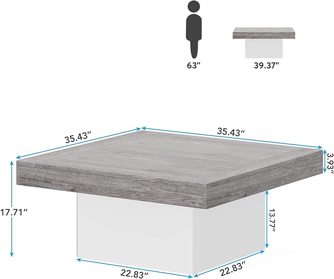 Tribesigns Coffee Table Square LED Center Table Engineered Wood Low Coffee - Image 2