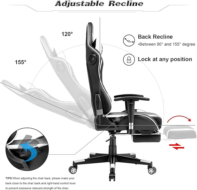 GTRACING Gaming Chair with Footrest Speakers Video Game Chair Bluetooth Music - Image 3