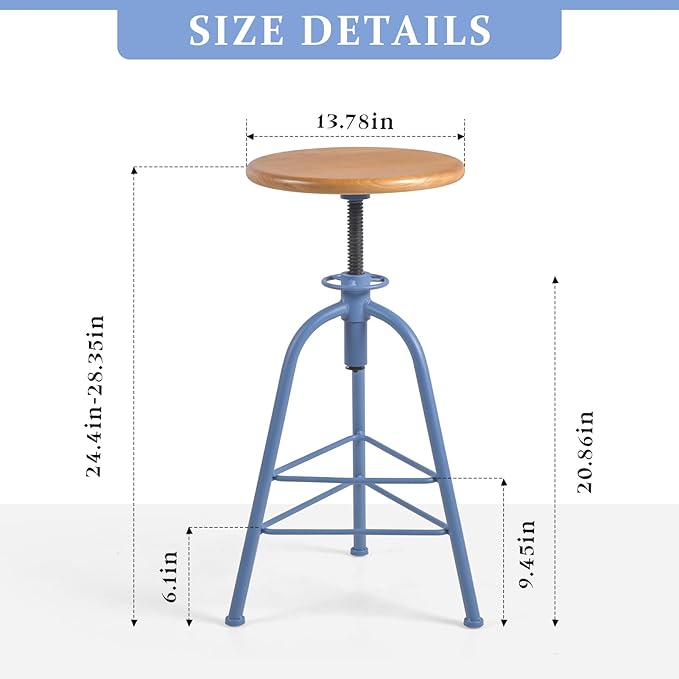 Industrial Bar Stools-Set of 2 24.4-28.3inch Counter Height Kitchen - Image 3