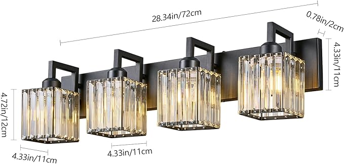 Modern Crystal Bathroom Vanity Light 4-Lights Black Modern Crystal Wall Lamp - Image 4