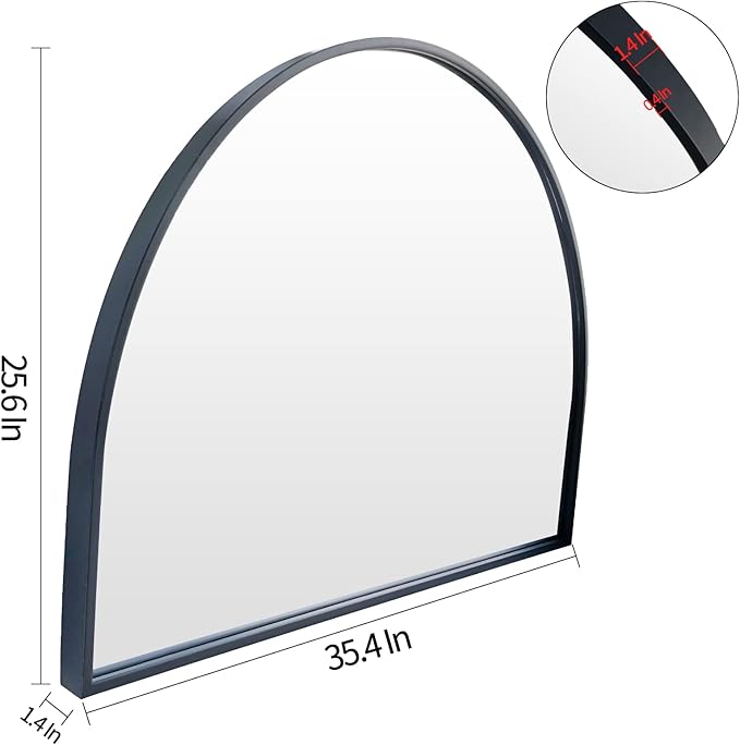 WAMIRRO Minimalist Black Arched Mirror, Large Farmhouse Bathroom Fireplace - Image 2