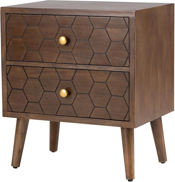 COSIEST Modern End Table w Honeycomb Pattern, Mid-Century Nightstand w Storage - Image 7