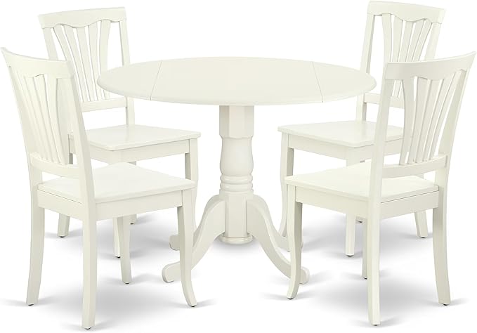 East West Furniture DLAV5-LWH-W 5 Piece Dining Set Includes a Round Dining Room by EastWestFurniture