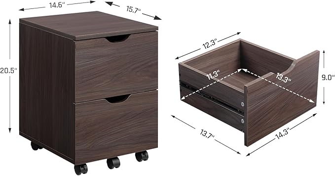 HollyHOME Under Desk Cabinet, Deep 2-Drawer Mobile Wood Cabinet, Storage Drawer - Image 2