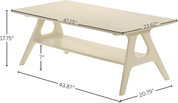 Roundhill Furniture Arona Mid-Century Modern Wood Shelf Coffee Table, Off-White - Image 2