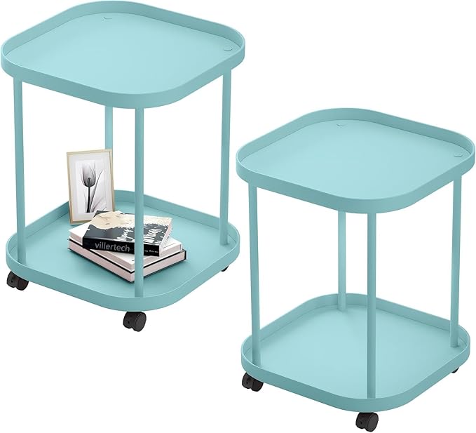 Side Table with Wheels, End Table Living Room Plastic Mobile Sofa Side Table by villertech