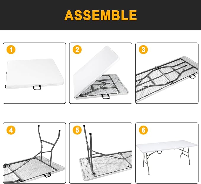 2 PCS 70.8" W X 29" D X 29" H - 6 ft White Folding Table White Portable Heavy - Image 8