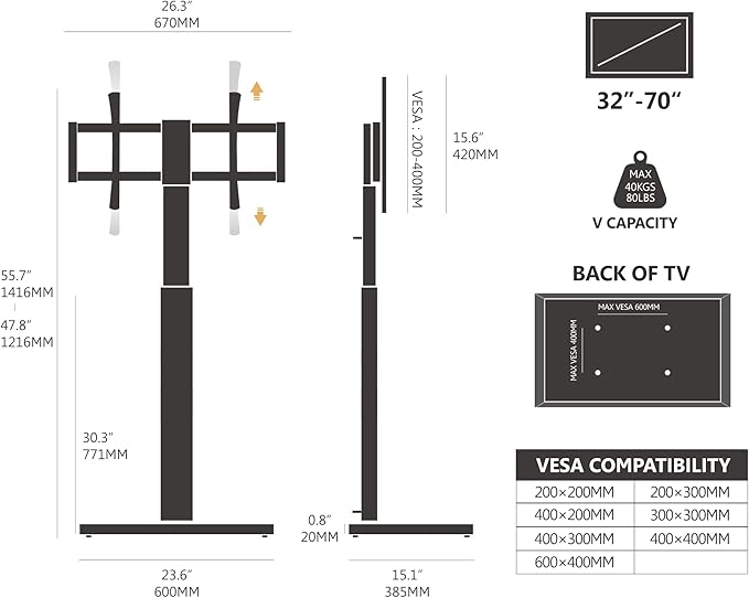 FITUEYES Swivel Floor TV Stand for 32 to 70 Inch TVs Tall Universal TV Stand - Image 2