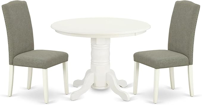 East West Furniture SHEN3-LWH-06 3 Piece Dining Set Contains a Round Kitchen by EastWestFurniture