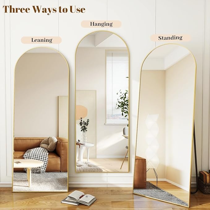 Koonmi 46"x76" Arched Full Length Mirror, Standing Hanging or Leaning - Image 4