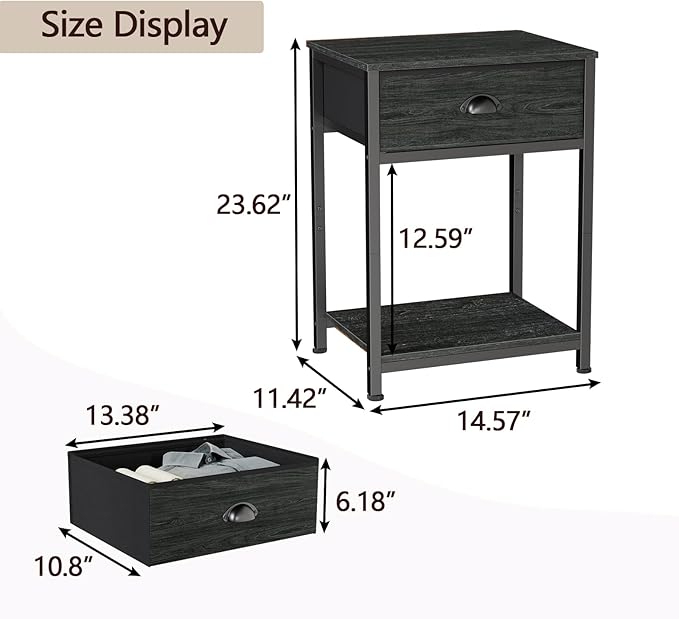 Furologee Nightstand with Fabric Drawer & Storage Shelf, Small Bedside Table - Image 3