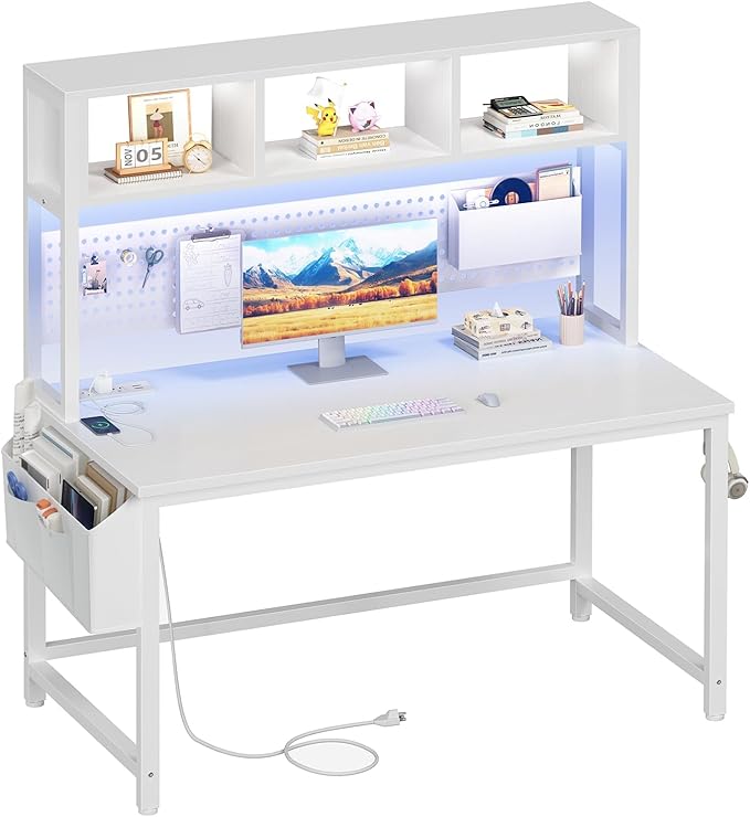 White Computer Desk with Hutch and Pegboard by Unknown