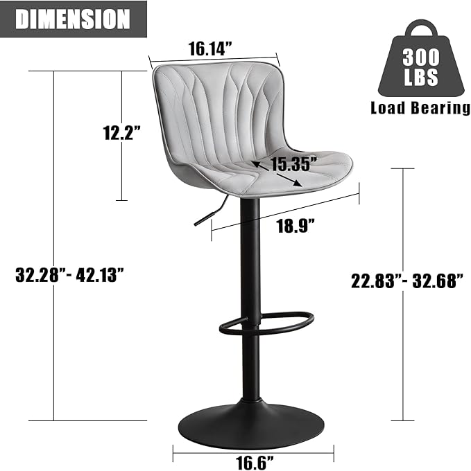 YOUNIKE Single Grey Bar Stools Modern Swivel Counter Height Bar Chair - Image 2