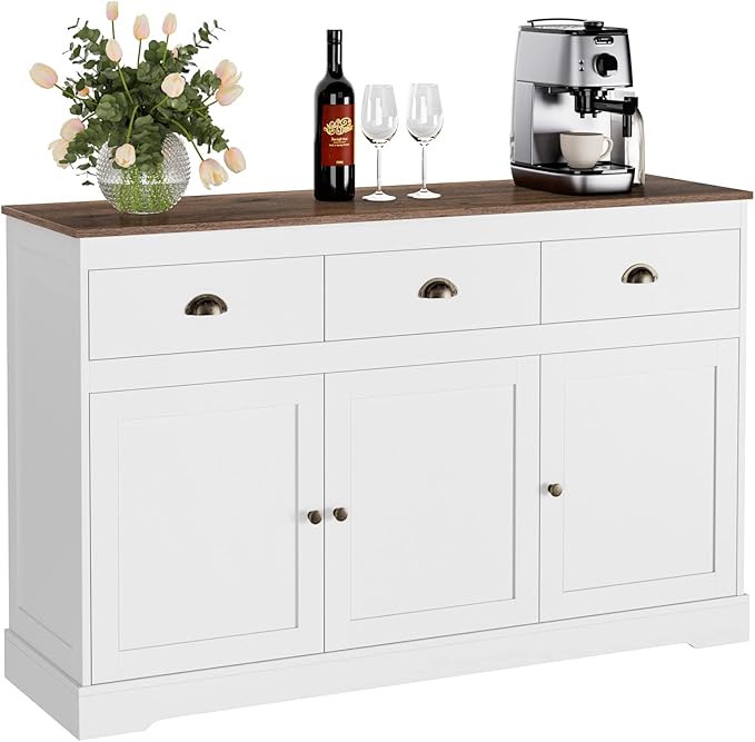 Keyluv White Buffet Cabinet Storage Sideboard Farmhouse Server Bar Wine Cabinet by KeyluvHome
