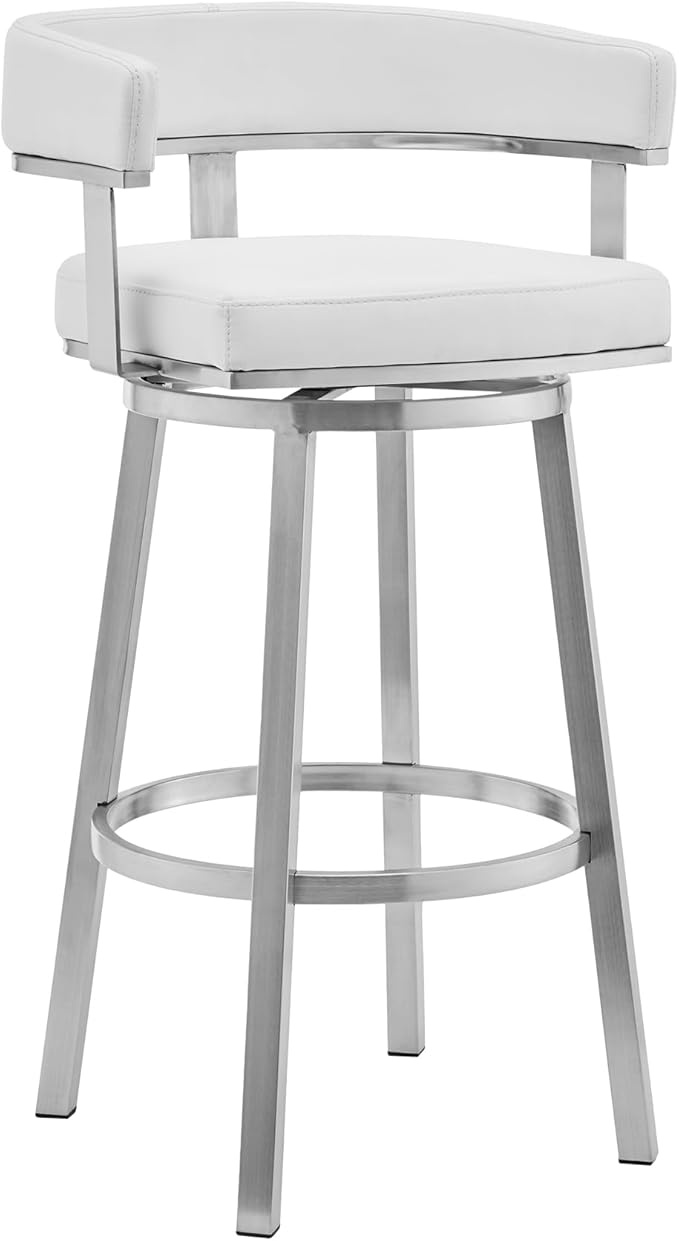 Armen Living Lorin Modern 30" Seat Height White Faux Leather and Brushed by ArmenLiving