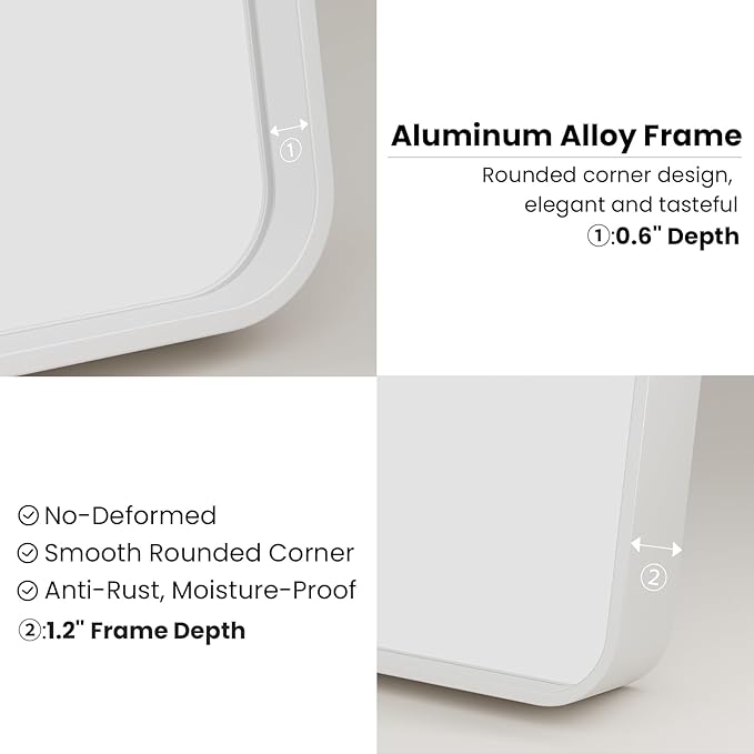 White Bathroom Mirror 28x36 Inch, Rounded Rectangle Matte Bathroom Vanity Mirror - Image 5