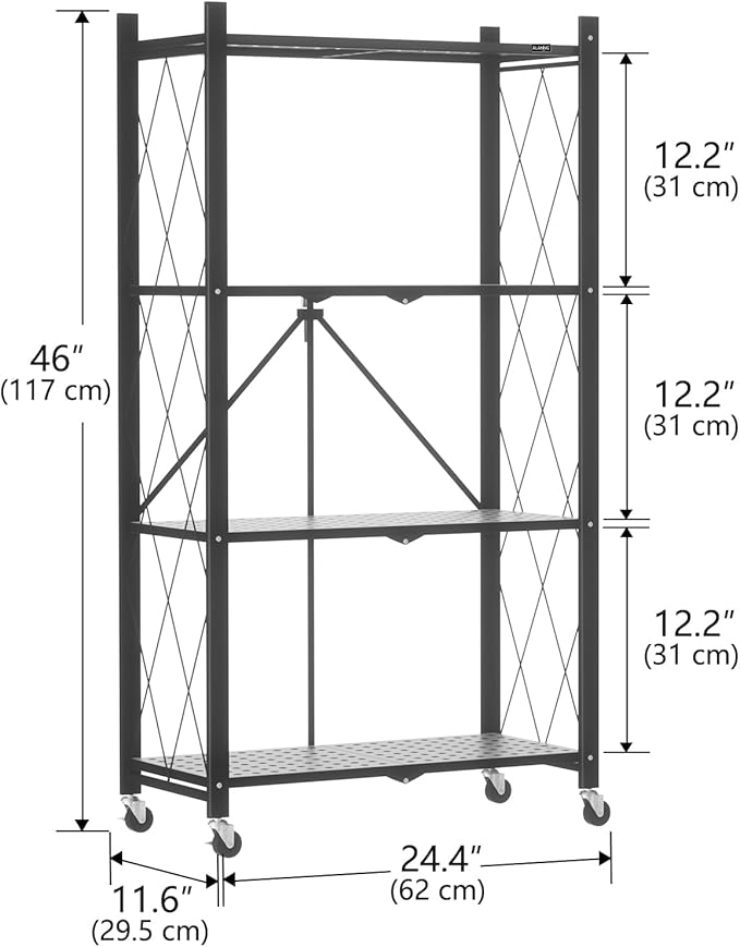 ALANNG Storage Shelves with Wheels, Bookshelf with Storage, No Assembly Metal - Image 3