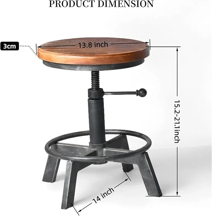 Set of 2-Industrial Bar Stool-Counter Height Chairs- Swivel Wooden Seat- - Image 2