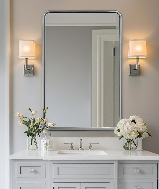 ANDY STAR 24x36 Brushed Nickel Bathroom Mirror, Stainless Steel Metal Frame - Image 3