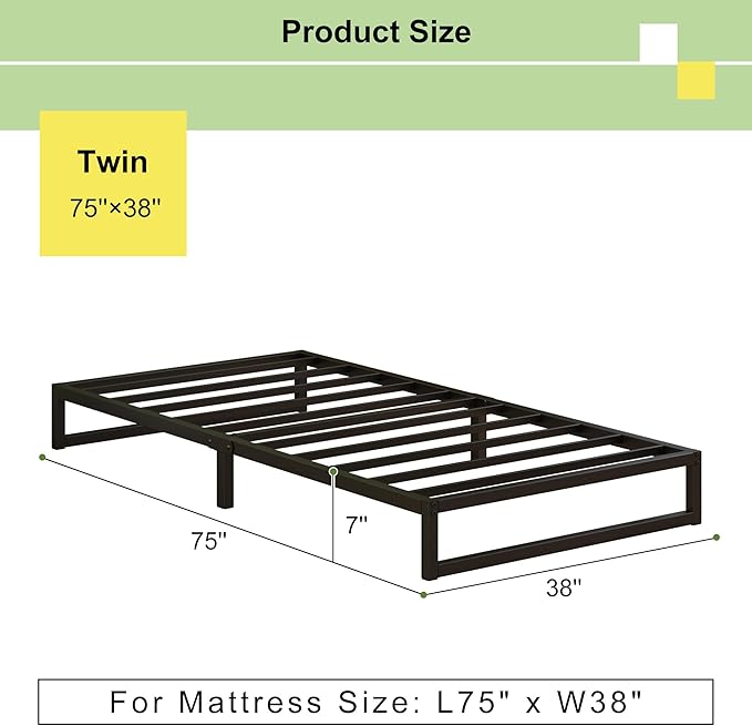 EMODA 7 Inch Twin Bed Frames No Box Spring Needed, Heavy Duty Metal Twin - Image 2