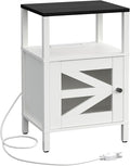 Farmhouse Nightstand with Charging Station, End Table with Storage, Side Table by MAHANCRIS