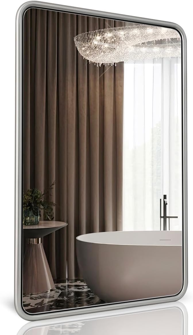 ANDY STAR 24x36 Brushed Nickel Bathroom Mirror, Stainless Steel Metal Frame - Image 8