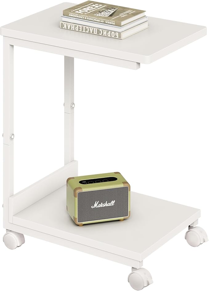Side Table, C Table with 2-Tier Storage Shelf, End Table TV Tray with Metal by YETOM