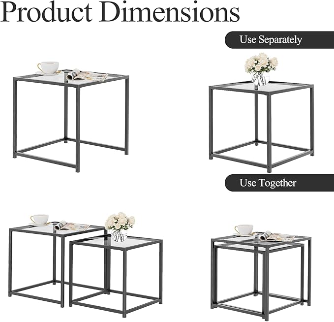 Garden 4 you Coffee Table Set of 2, Modern Glass Nesting Table, Metal Frame - Image 8