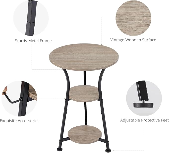 Dulcii Round Side Table for Narrow and Small Spaces, 3 Tier Small Round End - Image 8