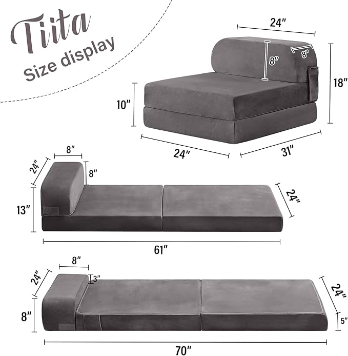 Tiita Folding Sofa Bed for Kids, Toddler Fold Out Couch Bed - Image 3