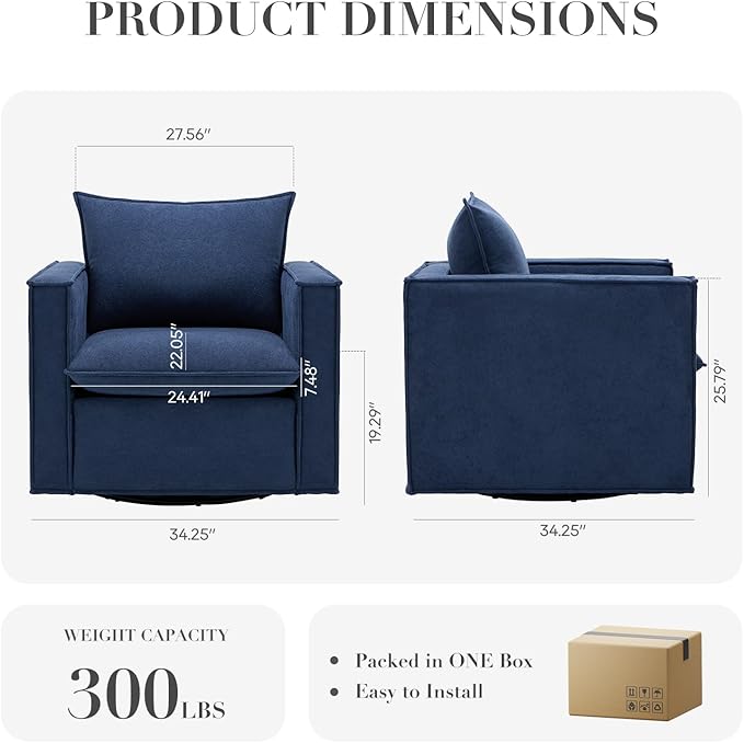 COLAMY Swivel Accent Chair, 34in Living Room Chair Upholstered Armchair - Image 2