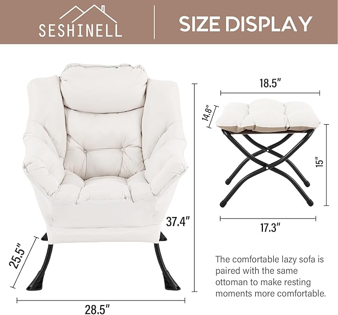 Lazy Chair with Ottoman, Modern Reading Lounge Accent Chair with Armrests and a - Image 2