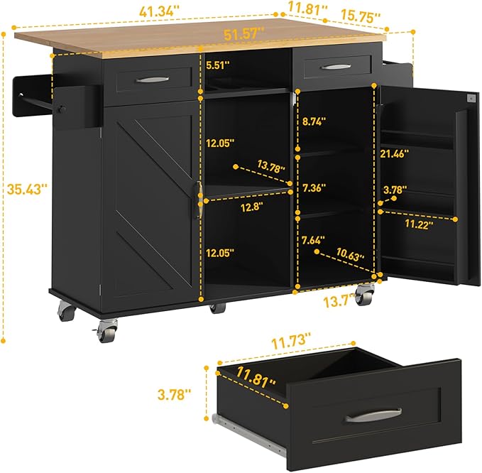 51.5'' Rolling Kitchen Island - Image 3