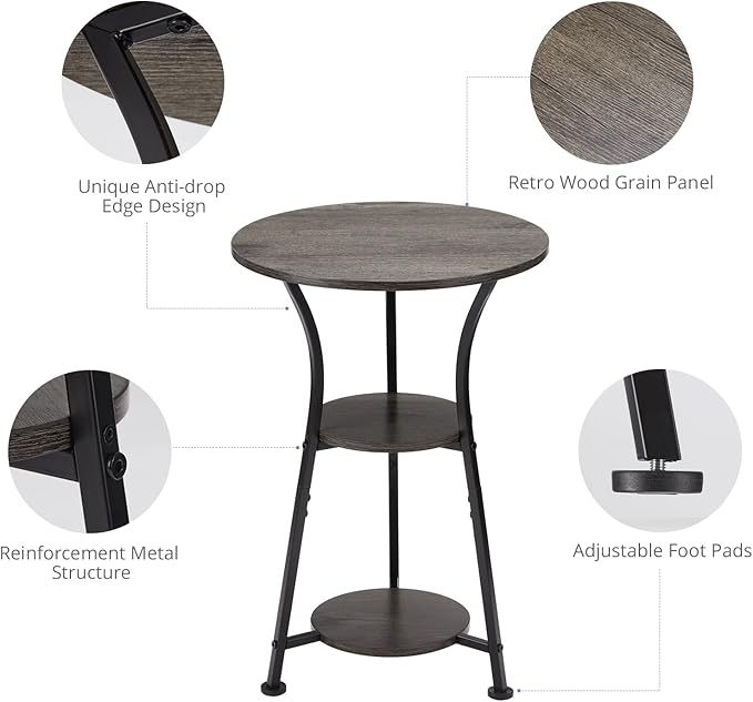 Dulcii Small Round End Table for Narrow and Small Space, 3-Tier Round Accent - Image 9