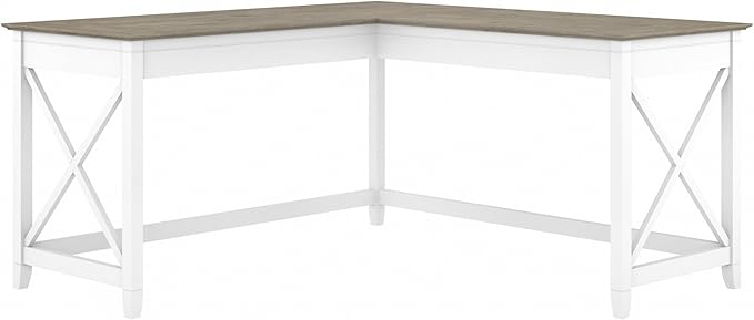 Bush Furniture Key West 60W Modern Farmhouse L Shaped Desk in Pure White and by BushHome
