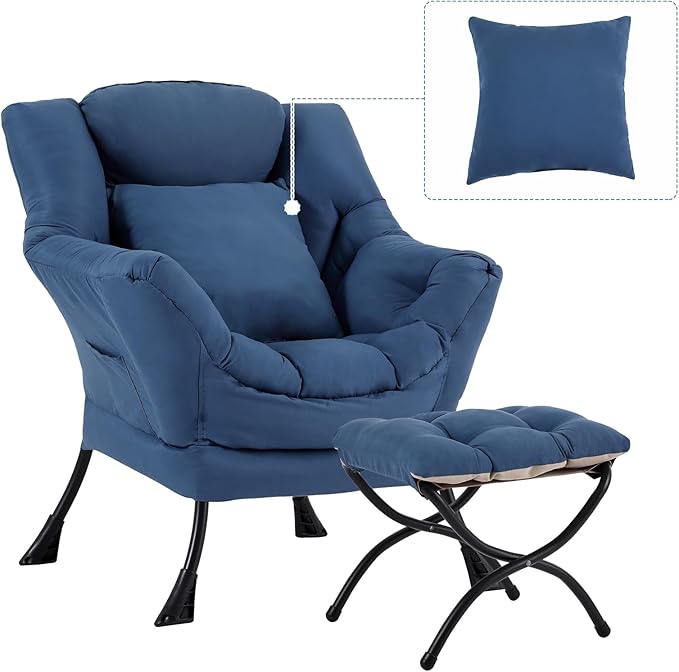 Lazy Chair with Ottoman, Comfy Reading Chair with Footstool & Pillow Modern by YOTATING