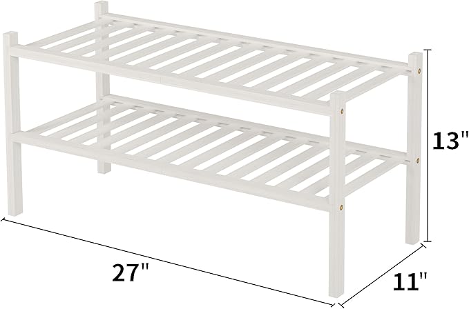 2 Tier Bamboo Shoe Rack for Closet Free Standing Wood Shoe Shelf for Entryway - Image 3
